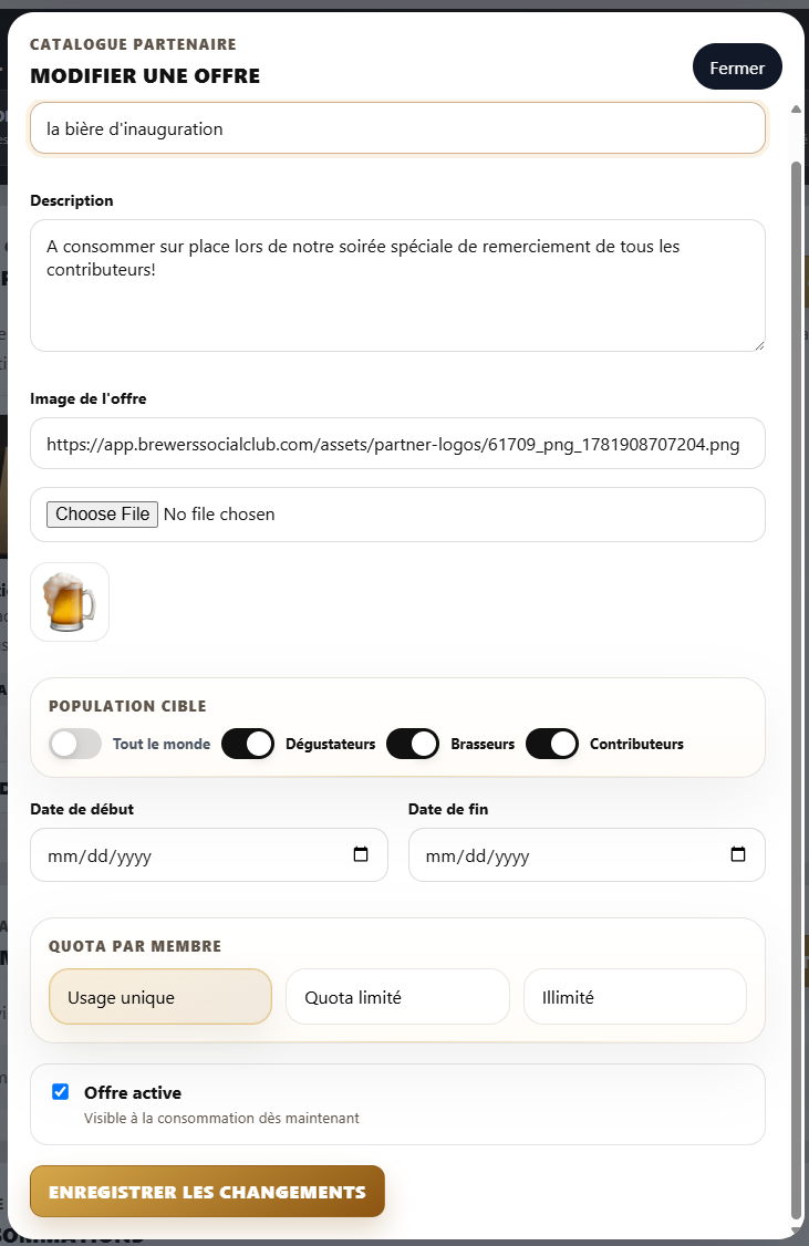 Configuration offre